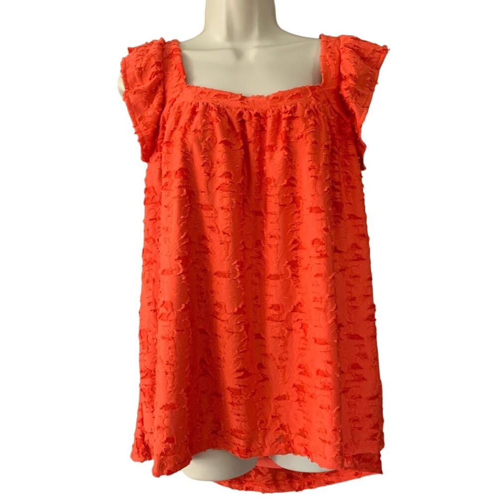 Lauren Conrad Ruffle Sleeve Tank Top - Spanish Coral - Womens Size 1X - Picture 2 of 12